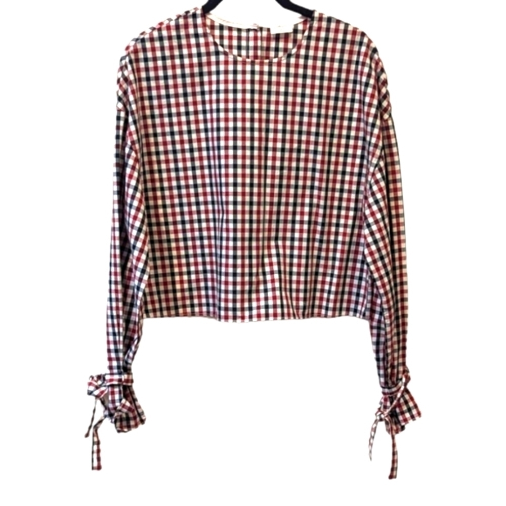 Aritzia Wilfred Elodie Check Print Crop Tie-Cuff Button up Back Shirt (XS)